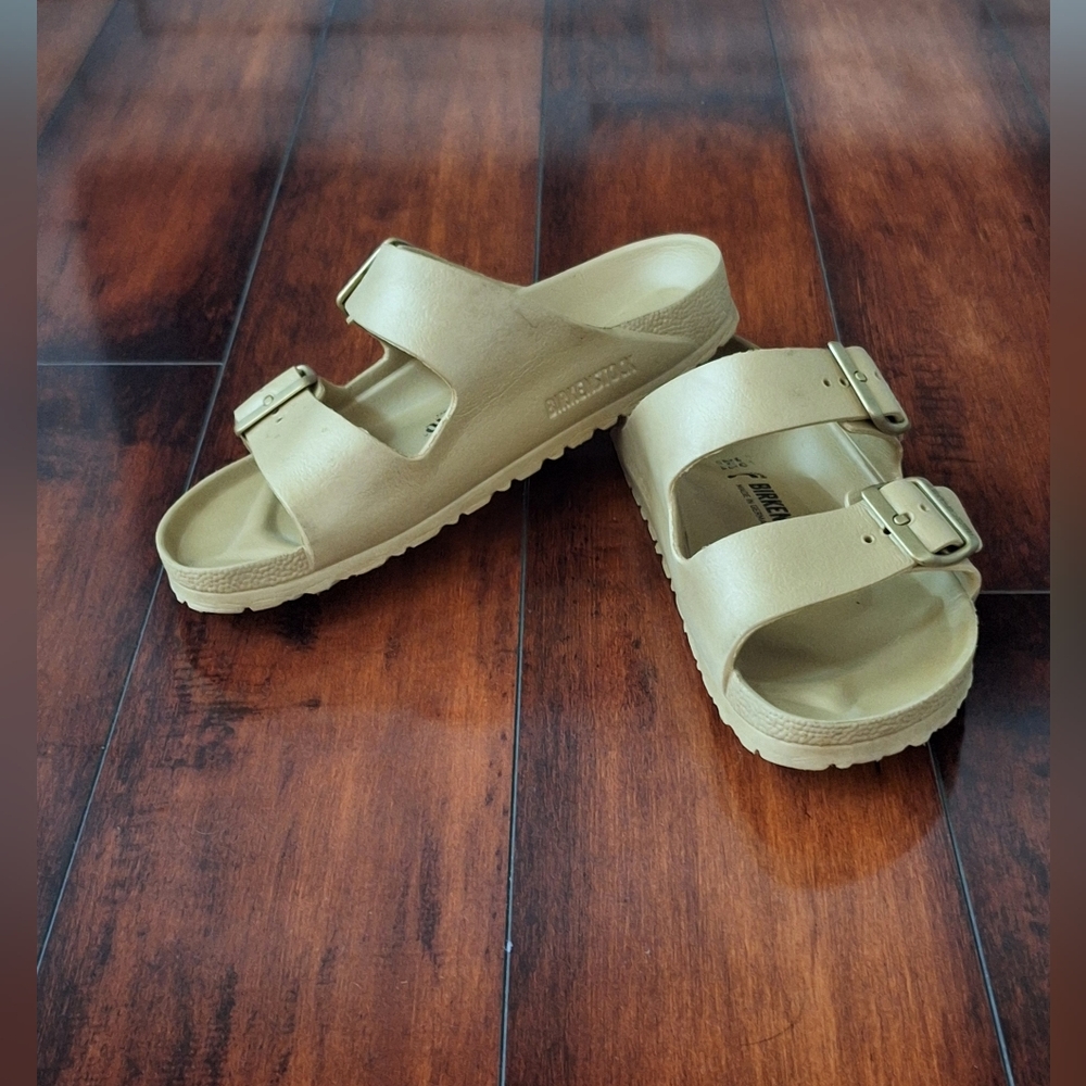 Birkenstock Two-Strap Slide Sandals in Beige